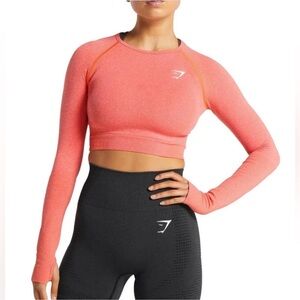 Gymshark Women’s Vital Seamless 2.0 Long Sleeve Crop Top Compression Fit Coral S